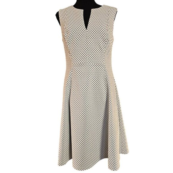 Chaps Womens White & Black Polka Dot Sleeveless High Quality Dress Size 6 - Picture 1 of 7